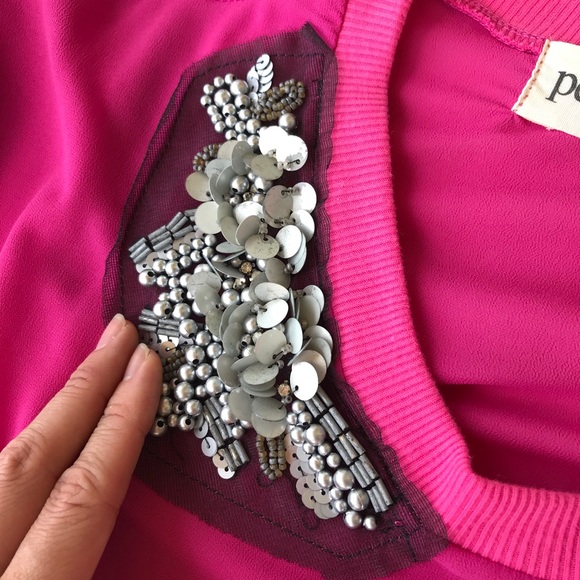 🔆Sheer Pink shirt with sequin accent - Picture 3 of 4